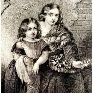 Neglected Flowers Beautiful Sisters Engraving 1859 Victorian Romance Art DWY5G